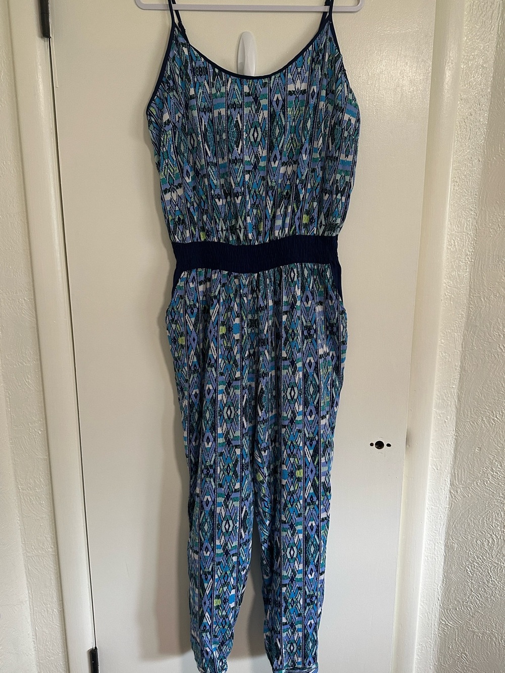 Ultra Flirt Plus Size Blue Teal Abstract Print Jumpsuit Size 1x